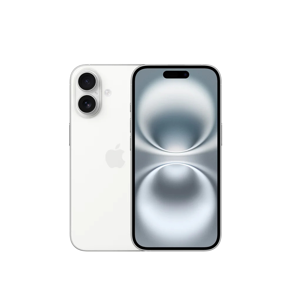 iPhone blanco, vista frontal y posterior, compatible con Flow Global TV