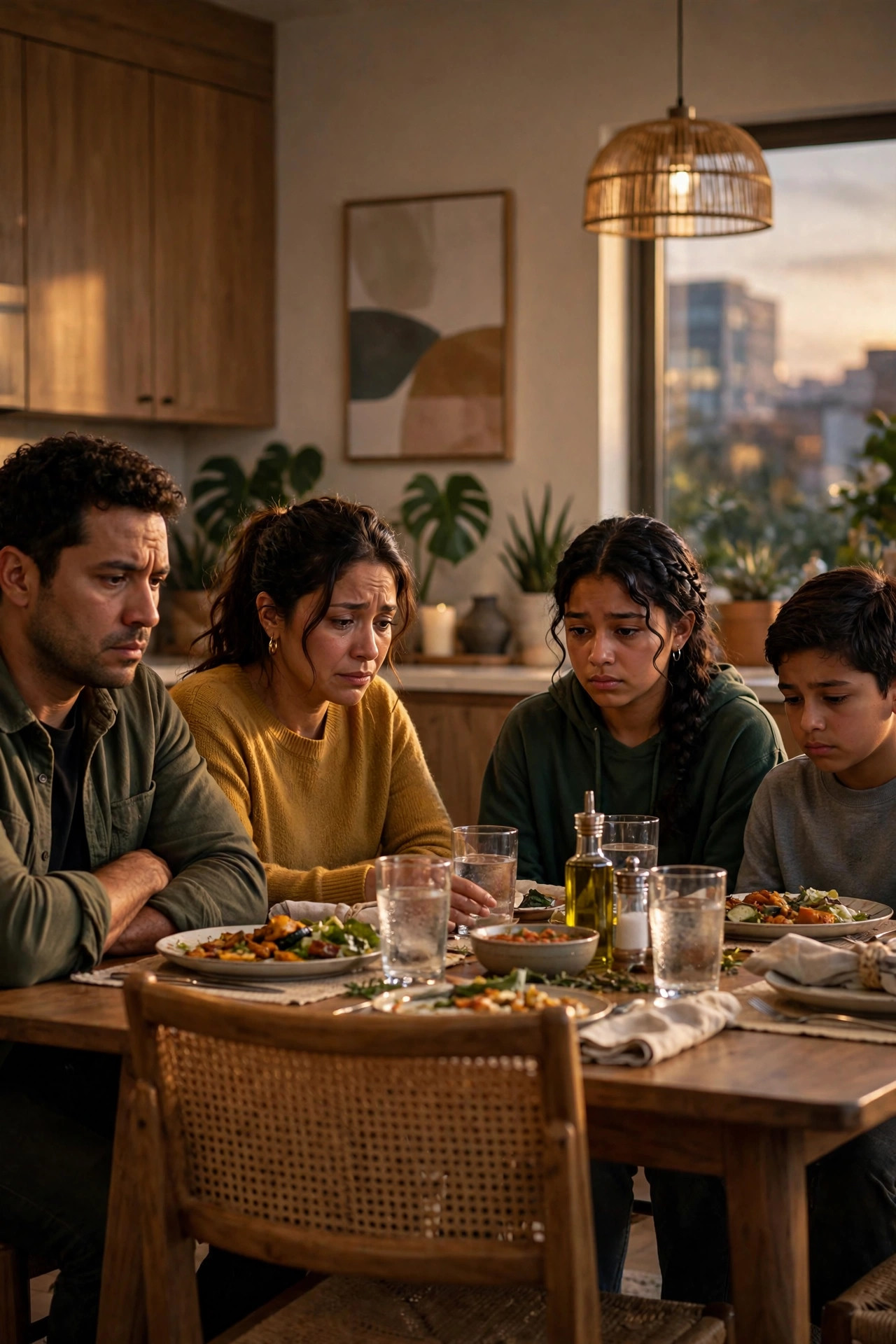 Carátula de película de drama: familia reunida en la mesa