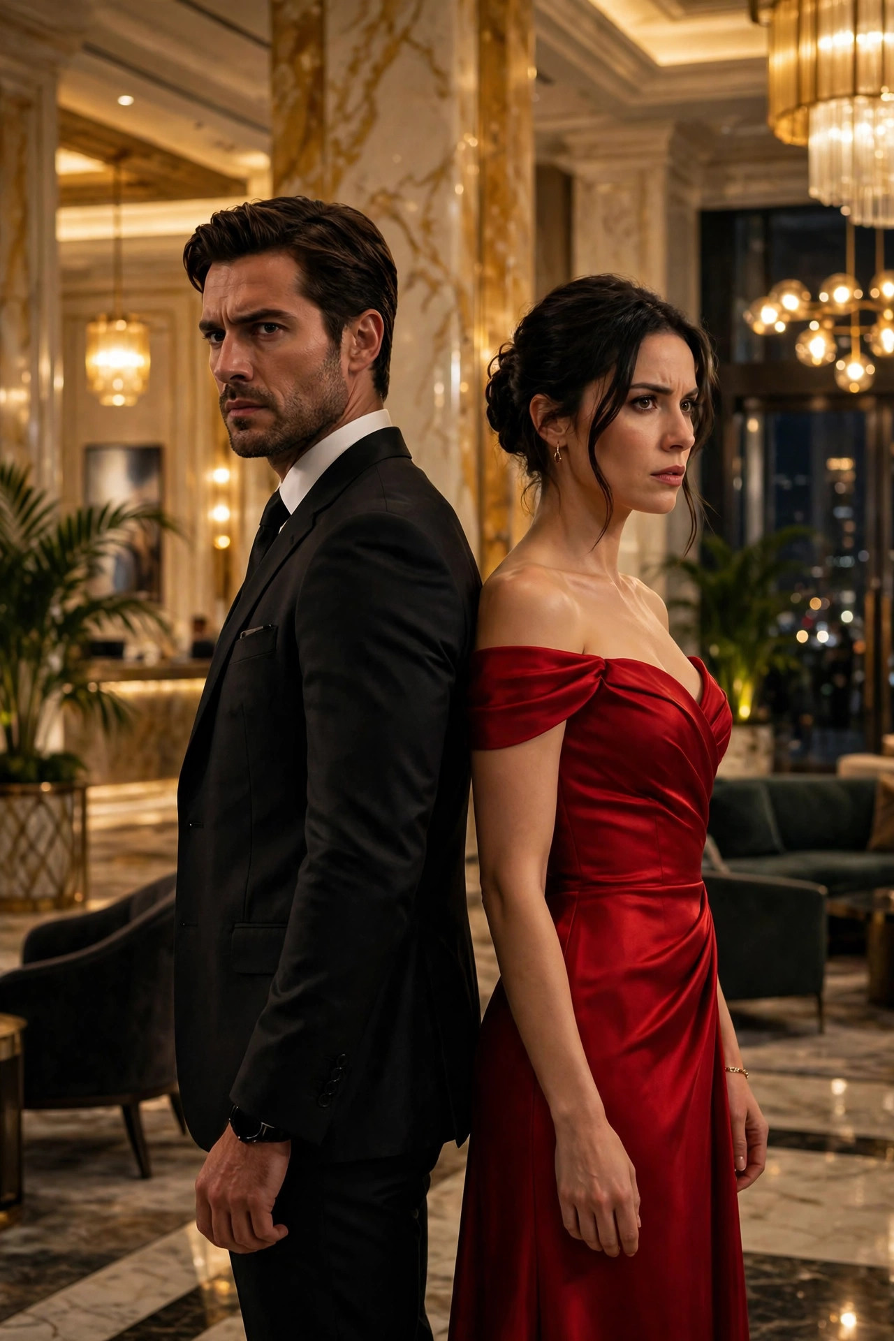 Carátula de serie de acción: espías en un hotel